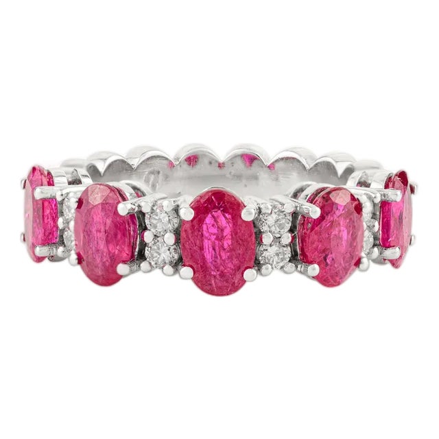 Vintage Style Bridal Ruby Diamond 14k Gold Band Ring Size 7 For Sale