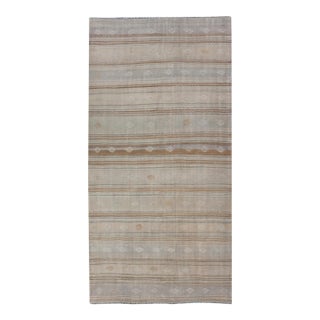 Turkish Flat-Weave Embroideries Kilim in Tan, Taupe, Brown and a Soft Blue For Sale
