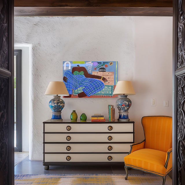 Blue A Soft Place to Land - Color Drenched Feminine Figurative Still Life Artwork by Courtney Simone For Sale - Image 8 of 9