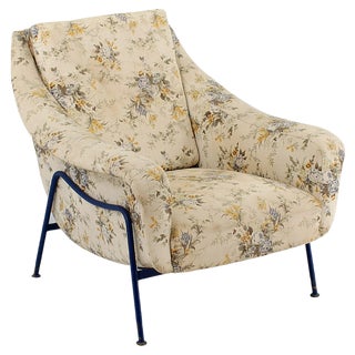 Mid-Century Italian Blue Metal and Fabric Armchair by Gastone Rinaldi, 1950s For Sale