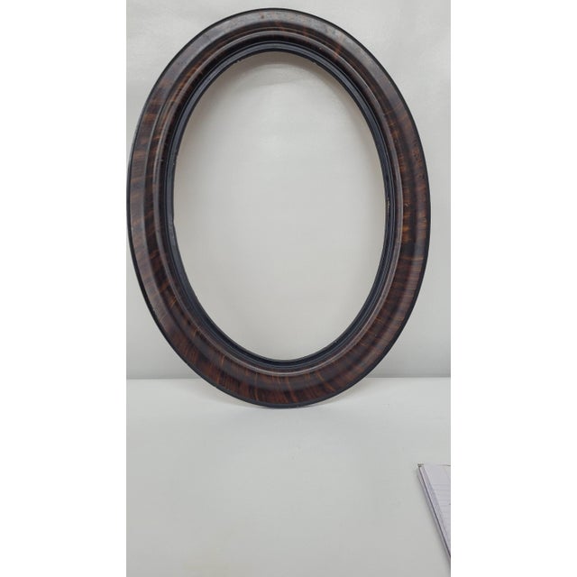 1930 Oval Wood Picture Frame Surround 24" Faux Tortoise Shell, Old World Portrait Display For Sale - Image 6 of 13
