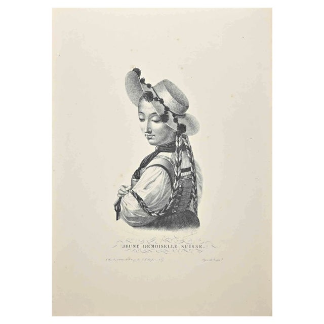 Noel François Bertrand, Jeune Demoiselle Suisse, Etching, 19th Century For Sale