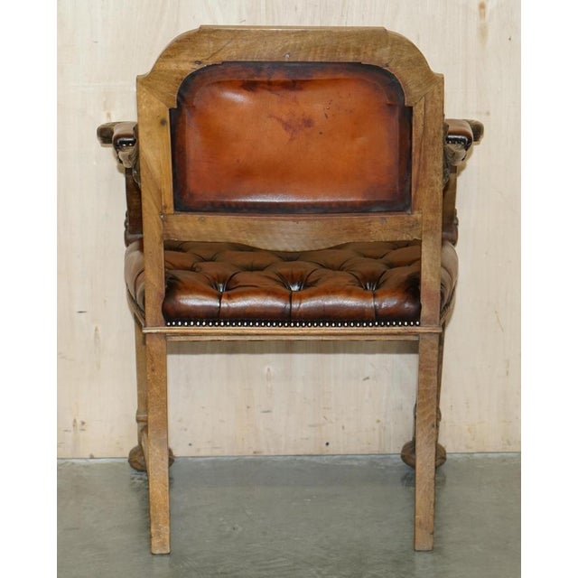 Antique William IV Chesterfield Oak & Brown Leather Desk Chair, 1830s For Sale - Image 16 of 18