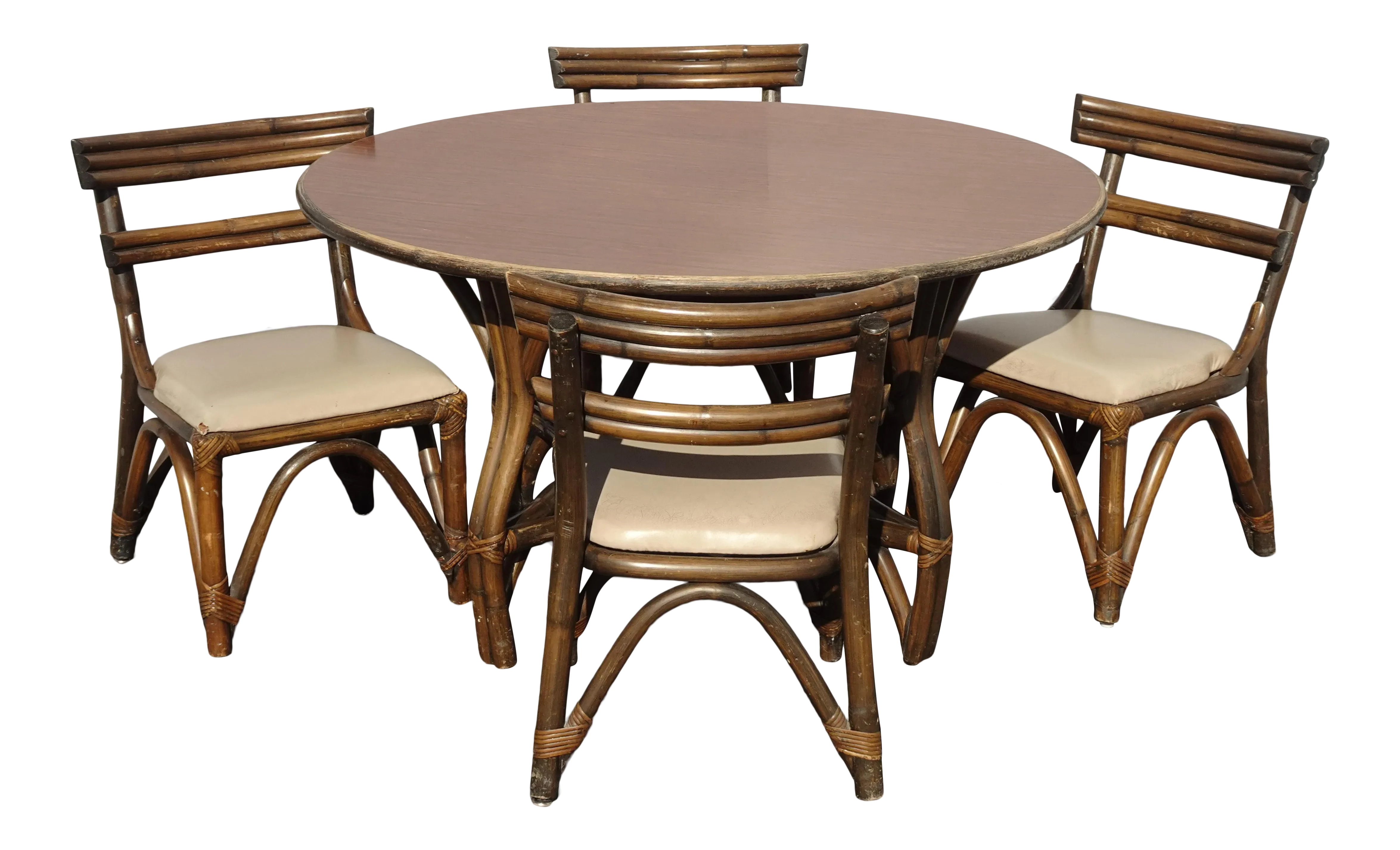 Vintage Ficks Reed Style French Country Bamboo Card Table W Four Chairs Mid Century Modern - image 0