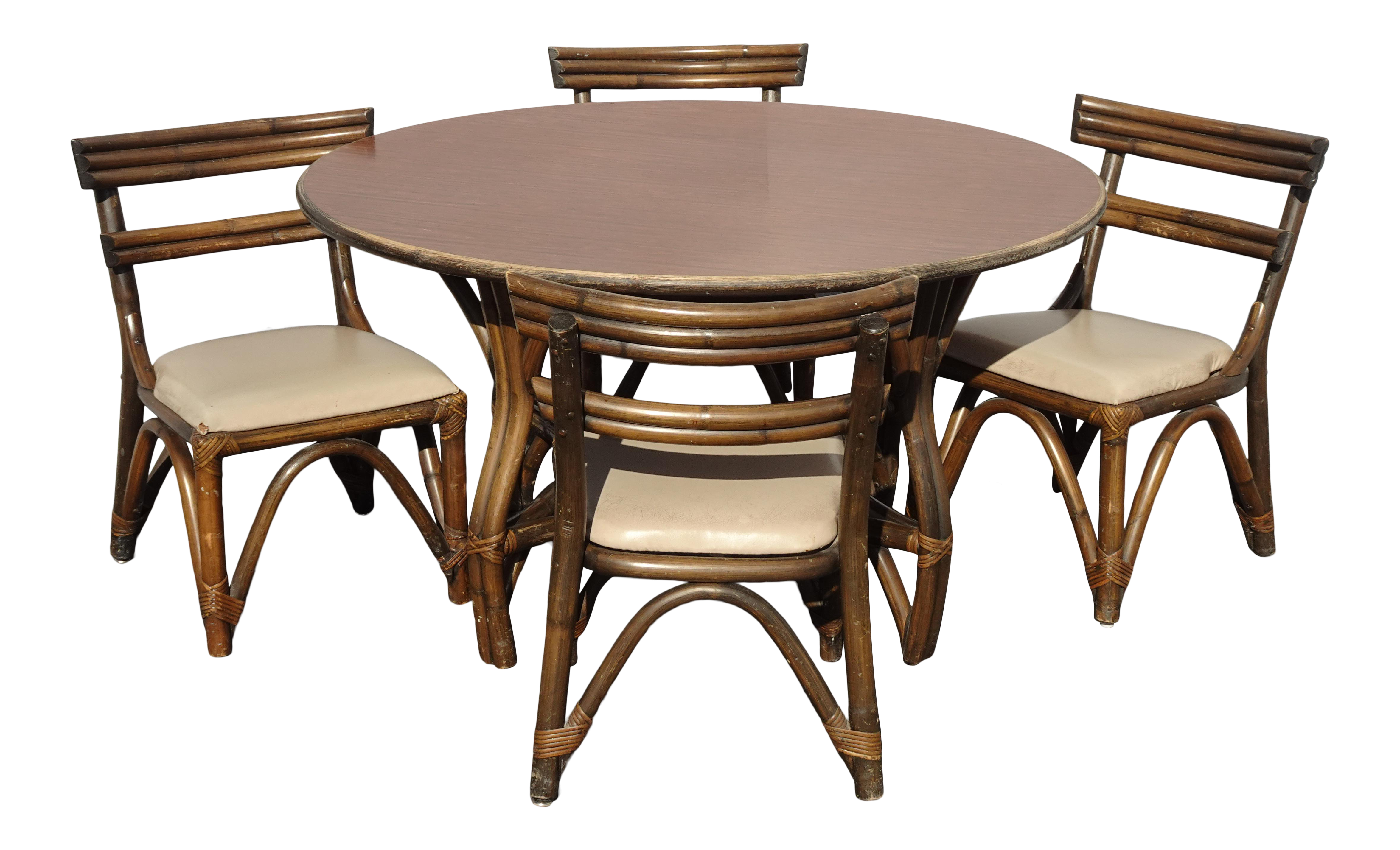 Vintage Ficks Reed Style French Country Bamboo Card Table W Four Chairs Mid Century Modern - image 0