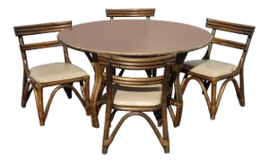 Vintage Ficks Reed Style French Country Bamboo Card Table W Four Chairs Mid Century Modern