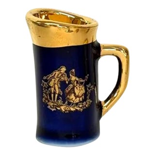 Limoges France Blue Miniature Porcelain Pitcher Gold Couple Courting Cameo 4811b For Sale