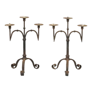 Antique French Wrought Iron Candelabras- a Pair