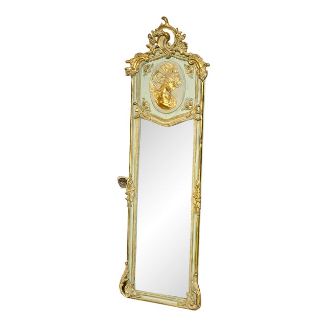 French Rococo White Wall Mirror – Gold Leaf Frame With Woman Portrait Medallion For Sale