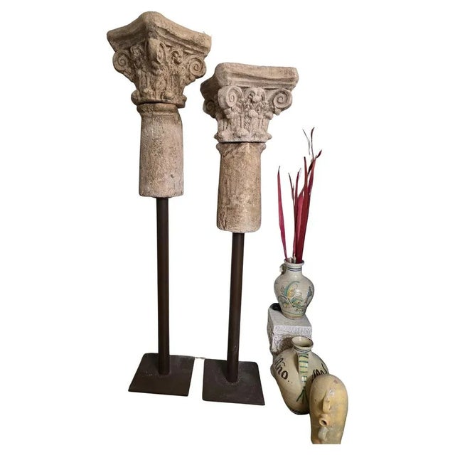 Vintage Terracotta Columns with Iron Bases, 1950s, Set of 2 For Sale - Image 11 of 11