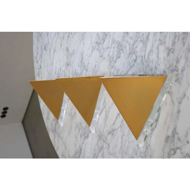 Mid-Century Modern Hollywood Regency Brass Wall Lights in Acrylic Glass, 1980s, Set of 3 For Sale - Image 4 of 13
