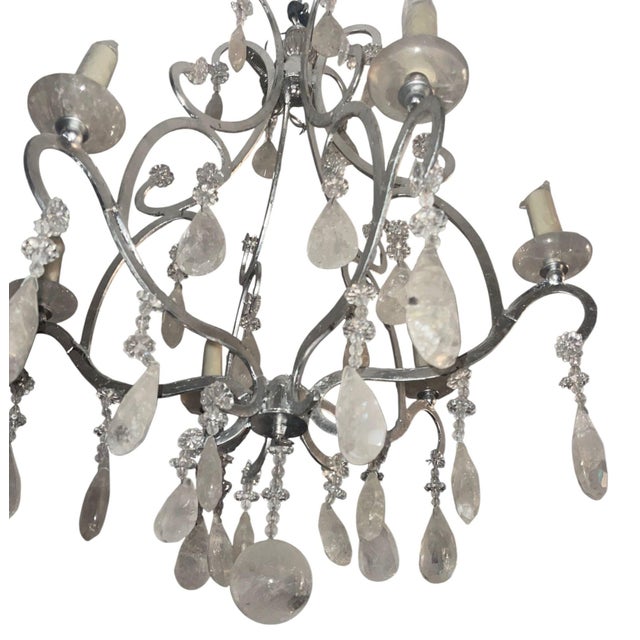 1950's Italian Silvered Wrought Iron and Rock Crystal Chandelier For Sale In Los Angeles - Image 6 of 6