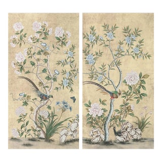 30"*60"/ Panel, Pearl Silk, a Set of 18th Century Style Chinoiserie Handmade Wall Panels, Vintage , Chinoiserie, Interior Wall Decor Pearl Silk For Sale
