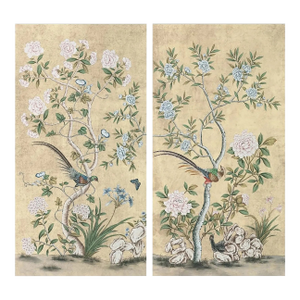 30"*60"/ Panel, Pearl Silk, a Set of 18th Century Style Chinoiserie Handmade Wall Panels, Vintage , Chinoiserie, Interior Wall Decor Pearl Silk