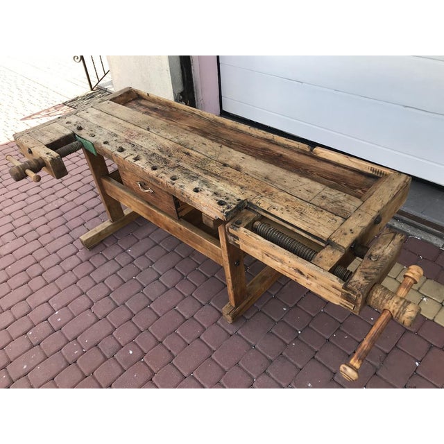 Wood Carpenters Workbench with Drawer and Shelf, 1900s For Sale - Image 7 of 18