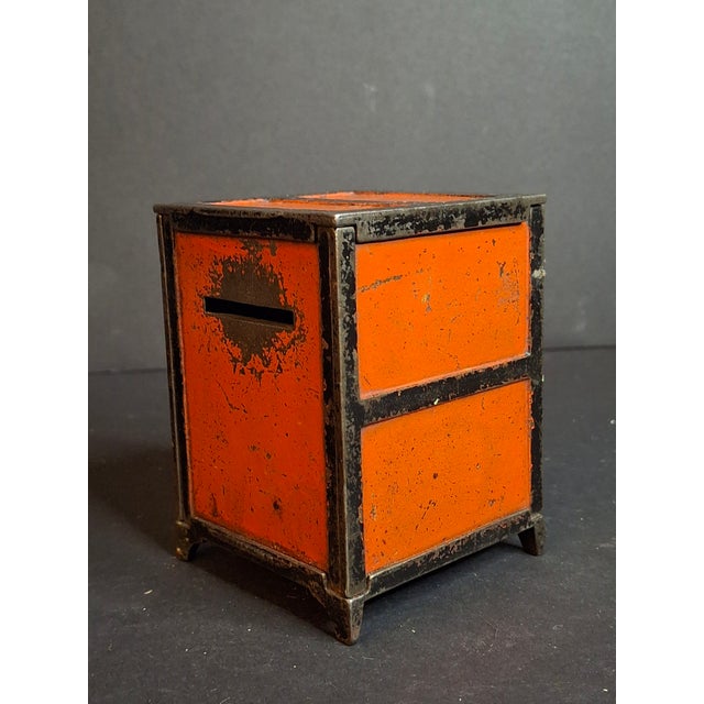 Black Antique 1880s Cast Iron Two Panel Door Safe Bank Orange Black Peirce Collection For Sale - Image 8 of 10