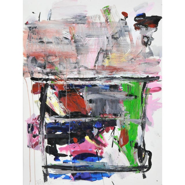 "Color Smear With Black Square" Contemporary Abstract Mixed-Media Painting by Robbie Kemper For Sale