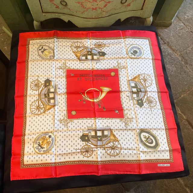 1990s "Messageries Et Diligences" Carré Silk Scarf by Celine Paris For Sale - Image 11 of 13
