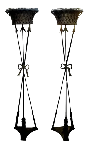 Antique French Neoclassical Style Iron Torchieres - a Pair