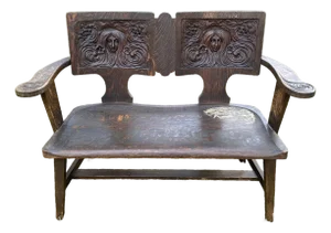 C1910 Art Nouveau Symbolist Oak Bench Settee by the George Arndt Chair Company