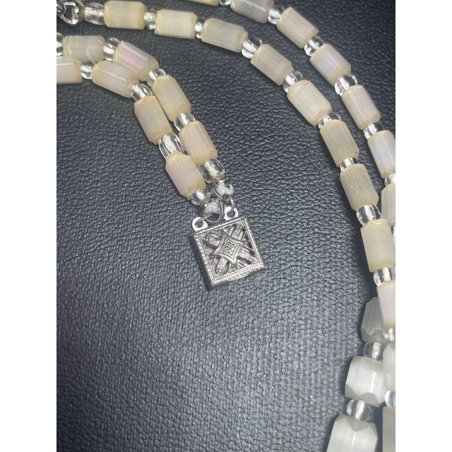1930s Louis Rousselet Multi Layer Pastel Colored Satin Glass Necklace With Ornate Sterling Silver Push Clasp Art. For Sale - Image 5 of 6