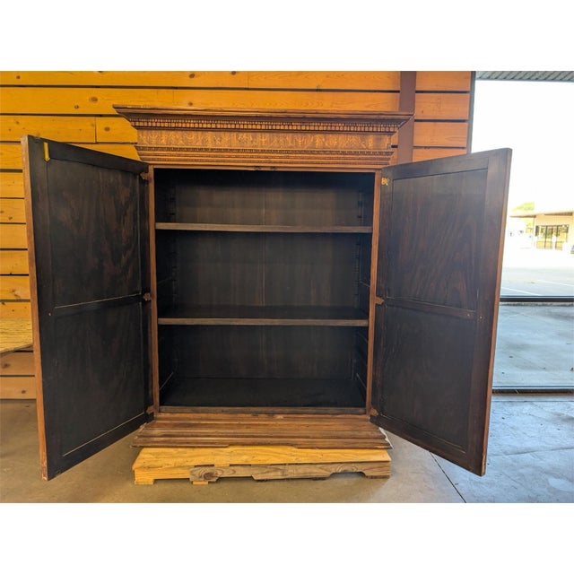 Engraved Italian Art Antique Intricate Armoire With Landscape Scenes Depicted For Sale - Image 11 of 11