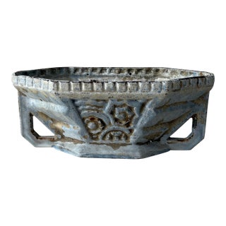 Vintage Cast Iron Garden Trough Planter With Weathered Blue Patina For Sale