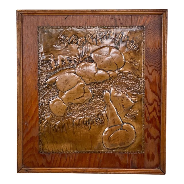 Antique Arts & Crafts Copper Metal Art Sleeping Child Sculpture Plaque For Sale