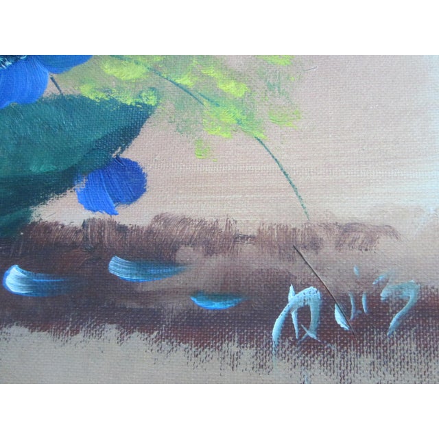 1970s Still Life Poppies Impressionist Signed Ruiz Oil on Canvas For Sale - Image 4 of 11