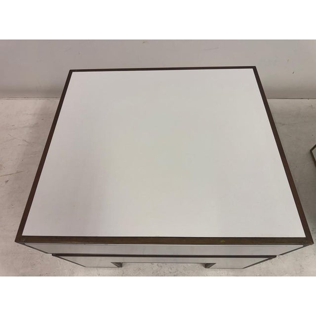 Maison Jansen White Bedside Tables with Brass Banding by Alain Delon for Maison Jansen, 1970s, Set of 2 For Sale - Image 4 of 17