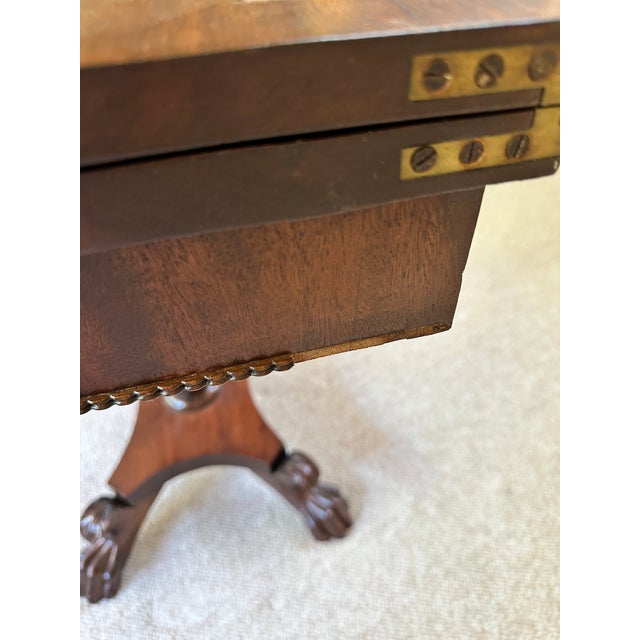 Early 20th Century Mahogany Fold-Over Tea & Game Table With Carved Pedestal and Claw Feet For Sale - Image 9 of 12