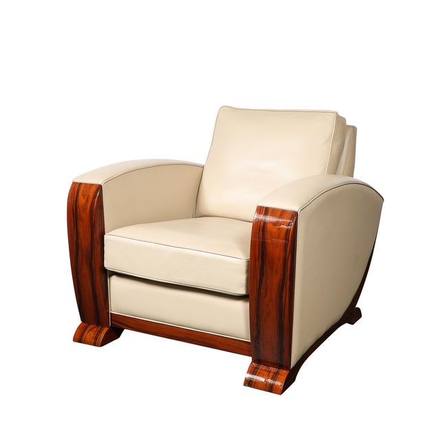 This exquisite pair of Art Deco club chairs, crafted in France circa 1935, epitomizes the sleek glamour and timeless...