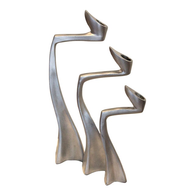 Set of 3 Graduated Incredible Postmodern Vintage Matthew Hilton Swan Candlesticks For Sale