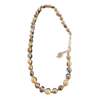 1970s Stunning Sterling Silver Champagne & Gray South Sea Baroque Pearl Necklace For Sale