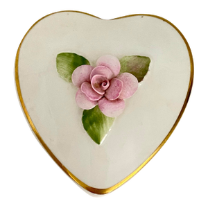 Vintage Coalport Porcelain Trinket Heart Box With Rose - Made in England