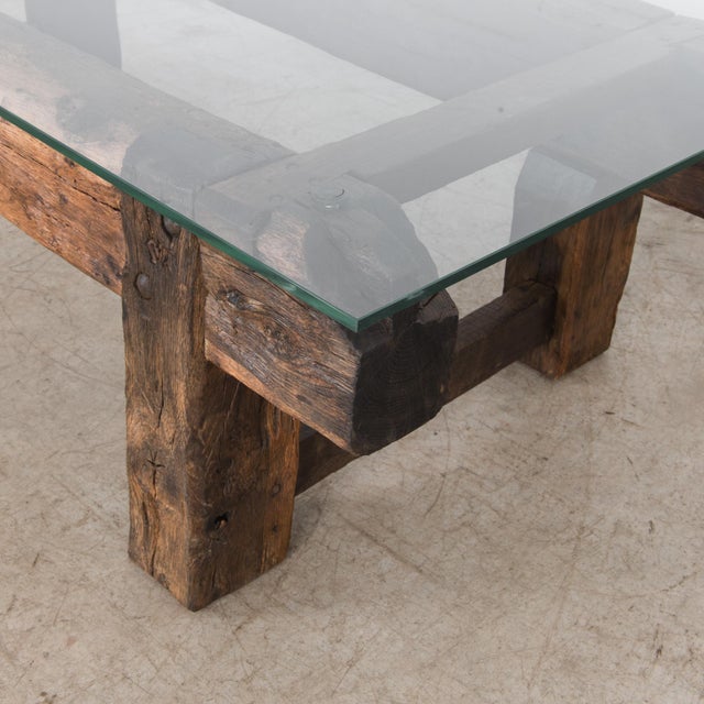 Antique Beam Rustic Glass Top Coffee Table Chairish