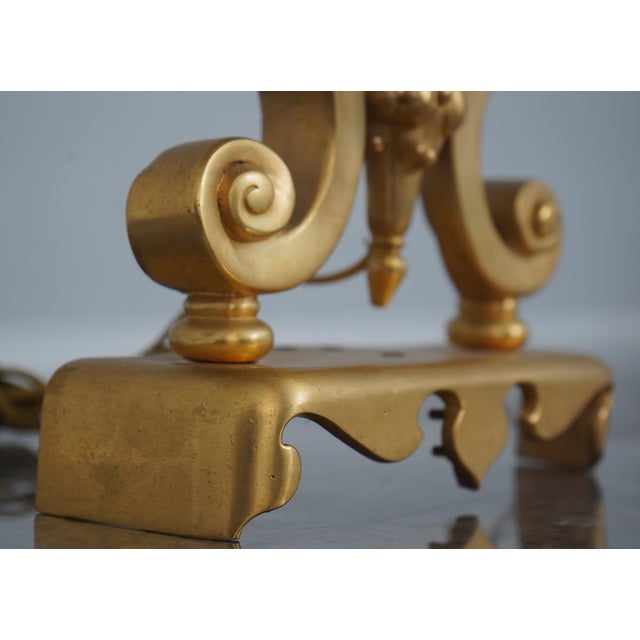 Metal Antique French Bronze Dolphin Andiron Converted Table Lamps - a Pair For Sale - Image 7 of 15