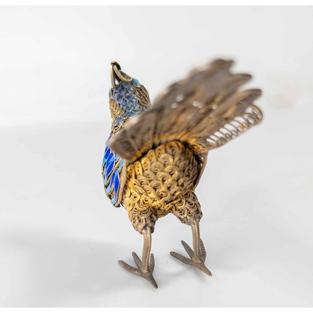 20th Century Chinese Sterling Silver Filigree and Enamel Bird For Sale In New York - Image 6 of 10