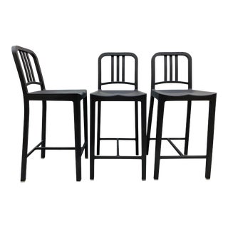 Emeco 111 Navy Charcoal Grey Recycled Materials Counter Stools - Set of 3 For Sale