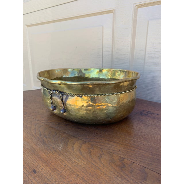Vintage English Country Trompe L’Oeil Brass Rope Cachepot For Sale - Image 4 of 10