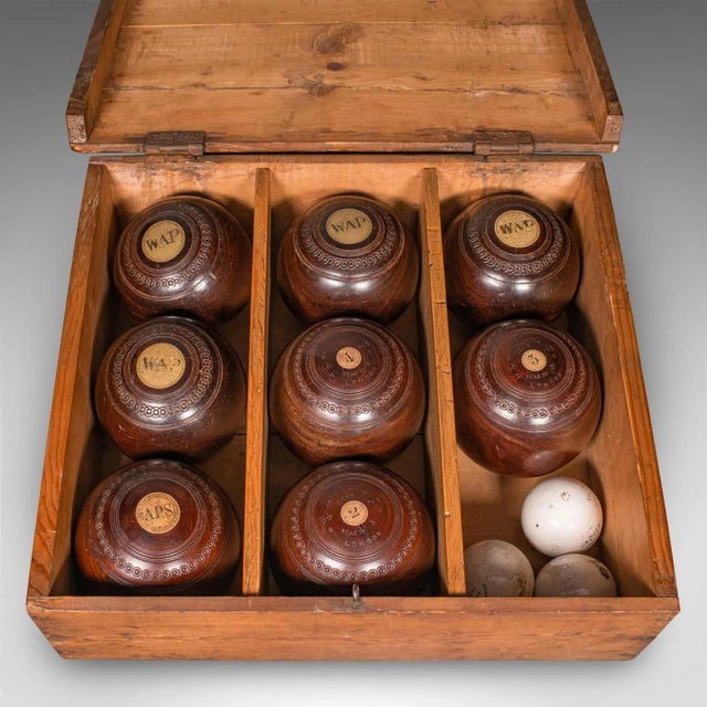 Antique Lawn Bowls Set, English, Woods, Ceramic Jacks, Garden Game, Edwardian For Sale - Image 12 of 12