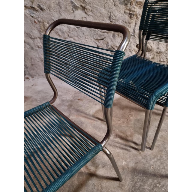 1960s 20th Century French Spaghetti Chairs and Ottoman with Chrome Frame, 1960s, Set of 7 For Sale - Image 5 of 18