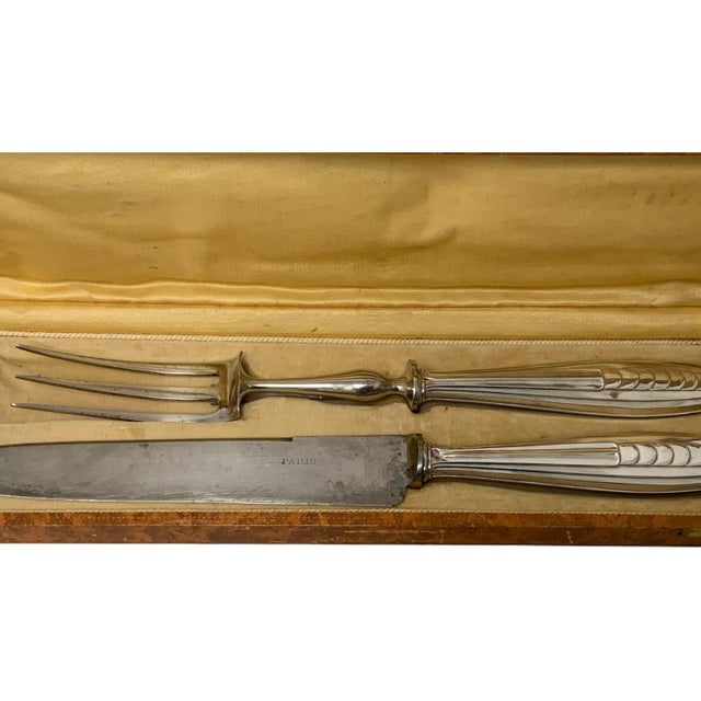Antique French Bazin & Cie Paris .950 Silver Carving Knife & Fork Set - 3 pcs For Sale In Palm Springs - Image 6 of 6