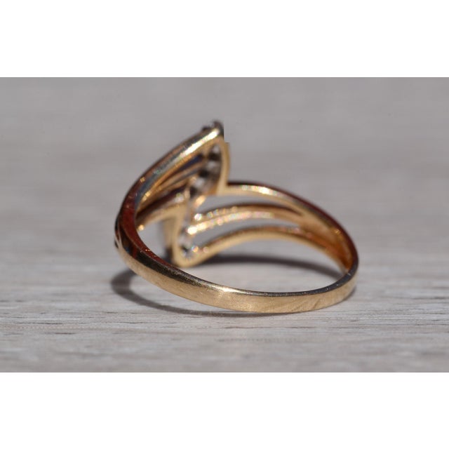Mid 20th Century The Haldeman: Ladies 14K Gold Fanned Bypass Ring set with Diamonds For Sale - Image 5 of 10