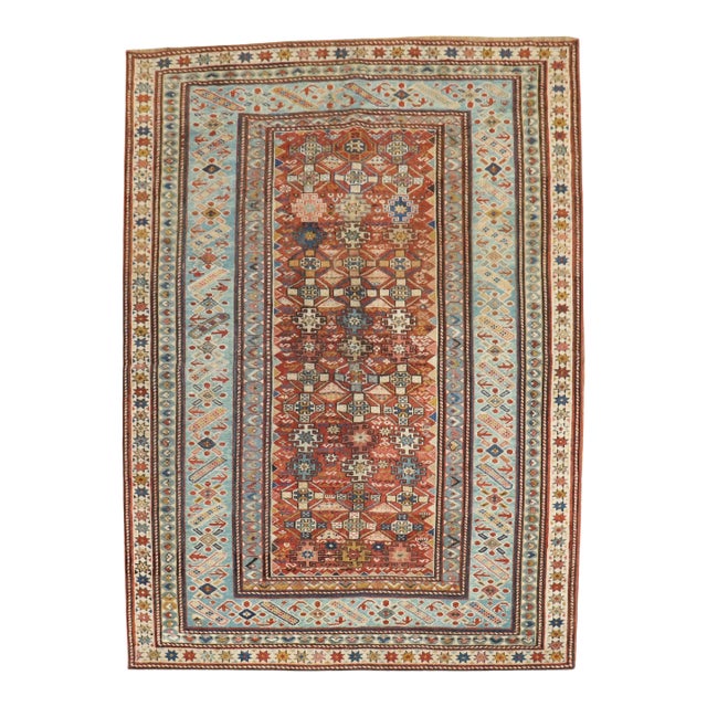 19th Century Antique Zabihi Collection Caucasian Chi Chi Kuba Rug - 4'3" x 5'5" For Sale