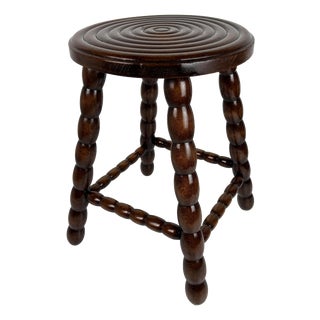 Mid-Century Turned Wood Bobbin Stool in the style of Charles Dudouyt, France, 1950s For Sale