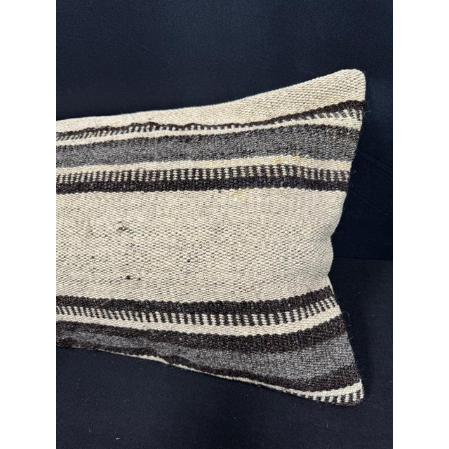Turkish Hemp Pillow Cushion Natural Beige Black Cushion Cover 14x40 For Sale - Image 4 of 4