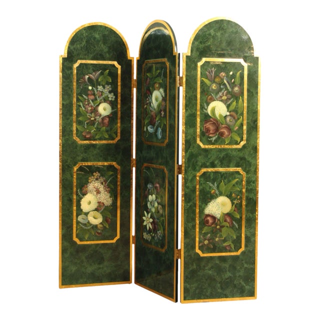 Artmax Vintage Floral Decorated Three Panel Screen For Sale