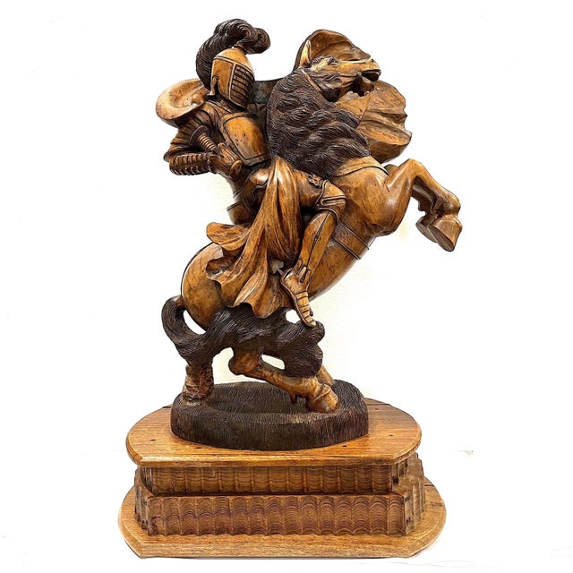 Antique Monumental Knight on Steed Hand-Carved Wood Statue For Sale - Image 13 of 13