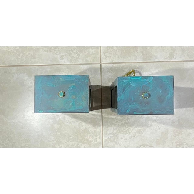 American Exquisite Vintage Verdigris Brass Wall Lanterns / Sconces – Pair For Sale - Image 3 of 17